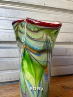 Vintage Murano Art Glass Vase Green Millefiori Style Swirl Hand Blown 11 Tall