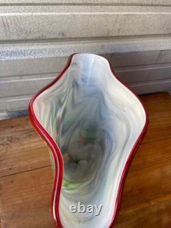 Vintage Murano Art Glass Vase Green Millefiori Style Swirl Hand Blown 11 Tall