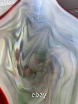 Vintage Murano Art Glass Vase Green Millefiori Style Swirl Hand Blown 11 Tall