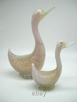 Vintage Murano Barbini pink lattimo gold powder bullicante glass duck sculpture