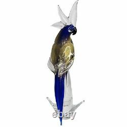 Vintage Murano Blown Art Glass Cobalt Blue And Gold Parrot Bird Sculpture