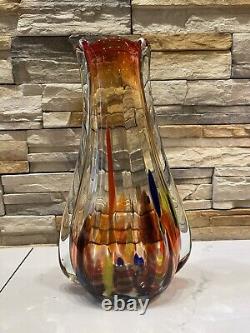 Vintage Murano Blown Glass Art Vase Italian MCM 15.5 Tall X 9 Width Multicolor