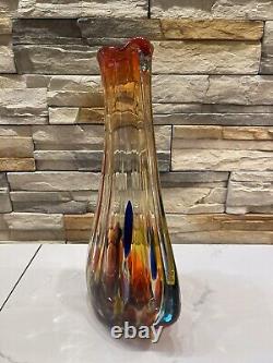 Vintage Murano Blown Glass Art Vase Italian MCM 15.5 Tall X 9 Width Multicolor