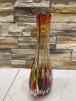 Vintage Murano Blown Glass Art Vase Italian MCM 15.5 Tall X 9 Width Multicolor