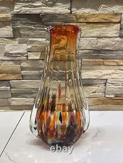 Vintage Murano Blown Glass Art Vase Italian MCM 15.5 Tall X 9 Width Multicolor