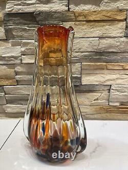 Vintage Murano Blown Glass Art Vase Italian MCM 15.5 Tall X 9 Width Multicolor