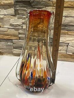 Vintage Murano Blown Glass Art Vase Italian MCM 15.5 Tall X 9 Width Multicolor