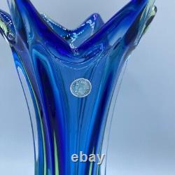 Vintage Murano Blue And Green Hand Blown Glass Art Vase Made in Italy