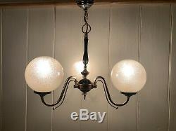 Vintage Murano Bubble Glass Globes Chandelier, 1970 Handblown Italian 3 Branch