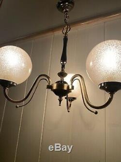 Vintage Murano Bubble Glass Globes Chandelier, 1970 Handblown Italian 3 Branch