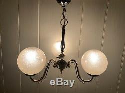 Vintage Murano Bubble Glass Globes Chandelier, 1970 Handblown Italian 3 Branch