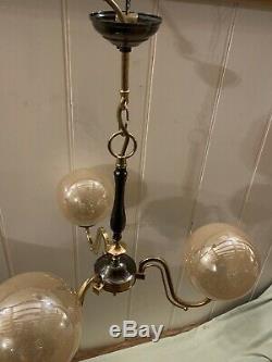 Vintage Murano Bubble Glass Globes Chandelier, 1970 Handblown Italian 3 Branch