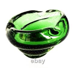 Vintage Murano Bulcante Somerset Hand Blown Art Glass Green Cigar Ash Tray -B