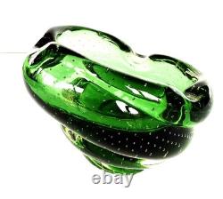 Vintage Murano Bulcante Somerset Hand Blown Art Glass Green Cigar Ash Tray -B
