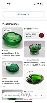 Vintage Murano Bulcante Somerset Hand Blown Art Glass Green Cigar Ash Tray -B