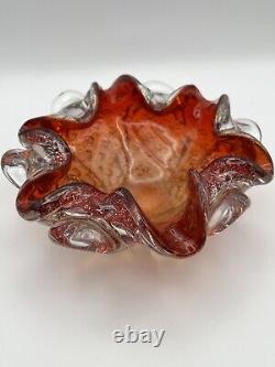 Vintage Murano Bullicante Orange Silver Blown Glass 6 Bowl Free Shipping