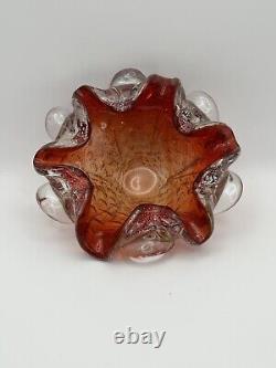 Vintage Murano Bullicante Orange Silver Blown Glass 6 Bowl Free Shipping