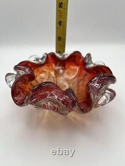 Vintage Murano Bullicante Orange Silver Blown Glass 6 Bowl Free Shipping