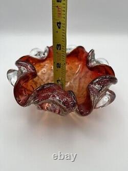 Vintage Murano Bullicante Orange Silver Blown Glass 6 Bowl Free Shipping