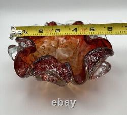 Vintage Murano Bullicante Orange Silver Blown Glass 6 Bowl Free Shipping