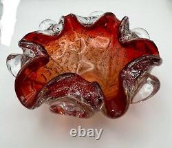 Vintage Murano Bullicante Orange Silver Blown Glass 6 Bowl Free Shipping