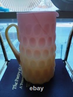 Vintage Murano Burmese Satin Glass 9,5 Pitcher Thumbprint Hand Blown Antique