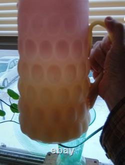 Vintage Murano Burmese Satin Glass 9,5 Pitcher Thumbprint Hand Blown Antique