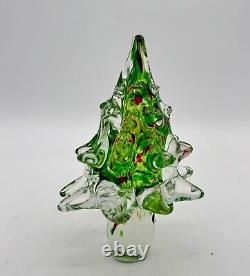 Vintage Murano Clear Red Green Hand Blown Art Glass Christmas Tree Swirl 10