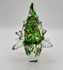 Vintage Murano Clear Red Green Hand Blown Art Glass Christmas Tree Swirl 10