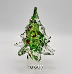 Vintage Murano Clear Red Green Hand Blown Art Glass Christmas Tree Swirl 10