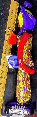 Vintage Murano Clown Figurine Italy Hand Blown Art Glass 10 Tall Multicolor