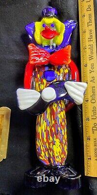 Vintage Murano Clown Figurine Italy Hand Blown Art Glass 10 Tall Multicolor