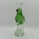 Vintage Murano Cockatoo Art Glass Figurine Green Yellow Clear Hand Blown