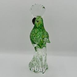 Vintage Murano Cockatoo Art Glass Figurine Green Yellow Clear Hand Blown