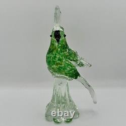 Vintage Murano Cockatoo Art Glass Figurine Green Yellow Clear Hand Blown