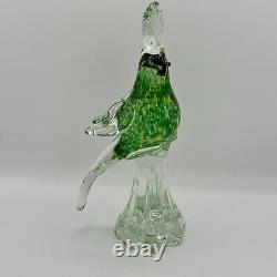 Vintage Murano Cockatoo Art Glass Figurine Green Yellow Clear Hand Blown