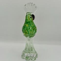 Vintage Murano Cockatoo Art Glass Figurine Green Yellow Clear Hand Blown