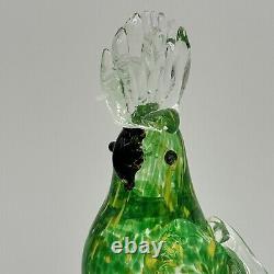 Vintage Murano Cockatoo Art Glass Figurine Green Yellow Clear Hand Blown