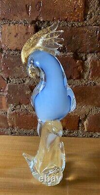 Vintage Murano Cockatoo Venetian Art Glass Bird Sculpture Blue Gold Aventurine