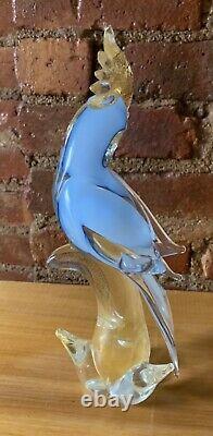 Vintage Murano Cockatoo Venetian Art Glass Bird Sculpture Blue Gold Aventurine