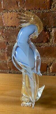 Vintage Murano Cockatoo Venetian Art Glass Bird Sculpture Blue Gold Aventurine