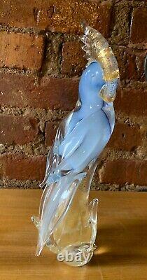 Vintage Murano Cockatoo Venetian Art Glass Bird Sculpture Blue Gold Aventurine