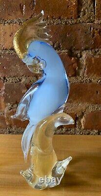 Vintage Murano Cockatoo Venetian Art Glass Bird Sculpture Blue Gold Aventurine