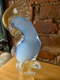 Vintage Murano Cockatoo Venetian Art Glass Bird Sculpture Blue Gold Aventurine