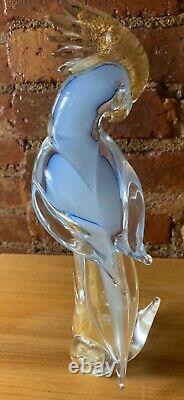 Vintage Murano Cockatoo Venetian Art Glass Bird Sculpture Blue Gold Aventurine