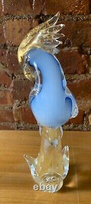 Vintage Murano Cockatoo Venetian Art Glass Bird Sculpture Blue Gold Aventurine