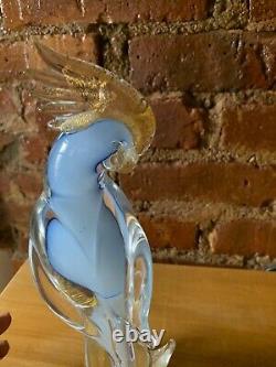 Vintage Murano Cockatoo Venetian Art Glass Bird Sculpture Blue Gold Aventurine