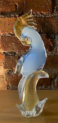 Vintage Murano Cockatoo Venetian Art Glass Bird Sculpture Blue Gold Aventurine