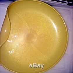 Vintage Murano Dish Bowl 1950's Gold Flecks Large Hand Blown