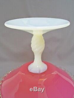 Vintage Murano Empoli Opaline/opalescent Art Glass Lidded Pedestal Bowl 11.5